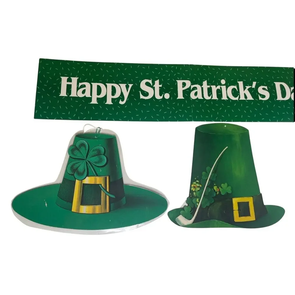 Vtg Cardboard Cut Out Cards St Patricks Day Irish Bulletin Board Decorations Lot
